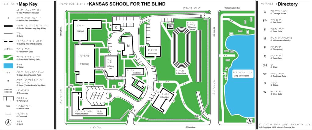 Colored tactile map for Kansas School for the Blind
