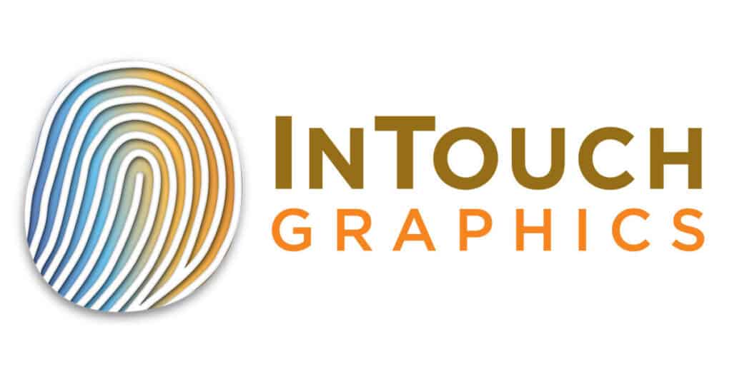 The InTouch Graphics logo is a stylized raised-relief fingerprint