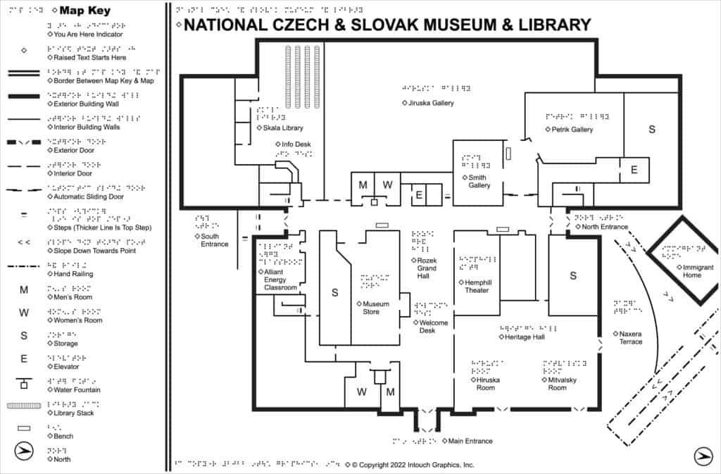 Tactile map floor plan of National Czech and Slovac Museum & Library in Ohio