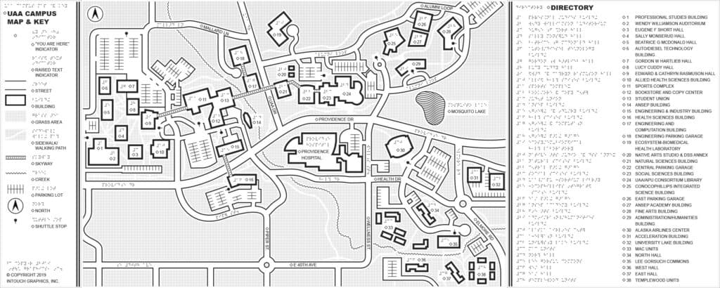 Tactile map of University of Alaska Anchorage campus